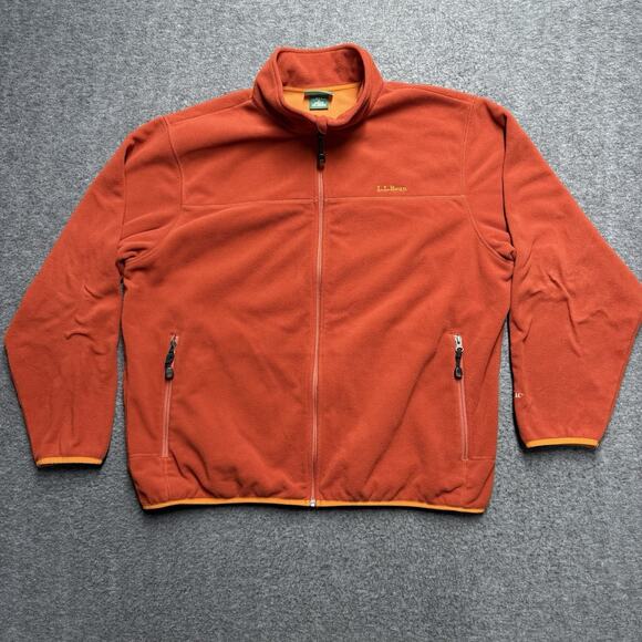 LL Bean Full Zip Fleece Jacket Mens XL Orange Outdoors Hiking Polartec OAFW4 - Picture 1 of 10